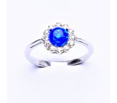 Zlatý prsten, bílé zlato, tmavě modrý syntetický opál, čiré zirkony, T 1495