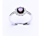 Zlatý prsten, bílé zlato, přírodní záhněda, čiré zirkony, T 1495