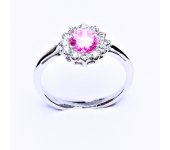 Zlatý prsten, bílé zlato, růžový zirkon, čiré zirkony, T 1495