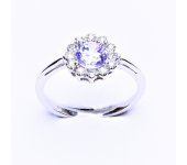 Zlatý prsten, bílé zlato, zirkon lavender, čiré zirkony, T 1495