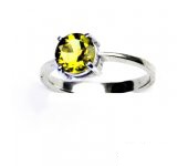 Zlatý prstýnek, bílé zlato, přírodní olivový křemen, prsten ze zlata, T 1252  