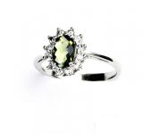 Zlatý prsten Kate, přírodní vltatín šachovnice, bílé zlato, prstýnek ze zlata, T 1480  