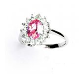 Zlatý prsten, bílé zlato, Kate, růžový zirkon, čiré zirkony, T 1507  