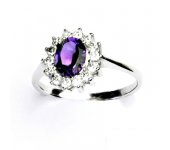 Zlatý prsten, bílé zlato, Kate, přírodní ametyst tmavý, čiré zirkony,  T 1507 