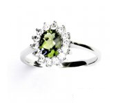 Zlatý prsten, bílé zlato, Kate, přírodní vltavín šachovnice, čiré zirkony, T 1507