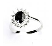 Zlatý prsten, bílé zlato, Kate, přírodní černý spinel, čiré zirkony,  T 1507 