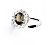 Zlatý prsten, bílé zlato, Kate, přírodní záhněda, čiré zirkony,  T 1507 