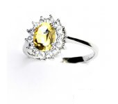 Zlatý prsten, bílé zlato, Kate, přírodní citrín pálený, čiré zirkony,  T 1507   