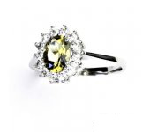 Zlatý prsten, bílé zlato, Kate, přírodní olivový křemen, čiré zirkony,  T 1507  