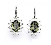 Zlaté náušnice Kate, bílé zlato,přírodní vltavín šach., čiré zirkony, NK 1480  