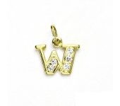 Zlatý přívěsek, žluté zlato, čiré zirkony, písmenko W, P 1106  