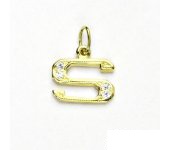 Zlatý přívěsek, žluté zlato, čiré zirkony, písmenko S, P 1106 