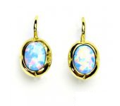Zlaté náušnice, žluté zlato, světle modrý syntetický opál, NK 1374 