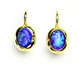 Zlaté náušnice, žluté zlato, fialový syntetický opál, NK 1374