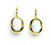 Zlaté náušnice, žluté zlato, bílý syntetický opál, NK 1374 