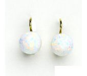 Zlaté náušnice, žluté zlato, syntetický bílý opál, náušnice s opálem, NK 1298