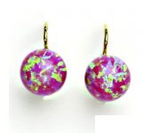 Zlaté náušnice, žluté zlato, syntetický růžový opál, náušnice s opálem, NK 1298