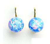 Zlaté náušnice, žluté zlato, synt. světle modrý opál, náušnice s opálem, NK 1298