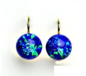 Zlaté náušnice, žluté zlato, synt. tmavě modrý opál, náušnice s opálem, NK 1298