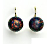 Zlaté náušnice, žluté zlato, syntetický černý opál, náušnice s opálem, NK 1298 