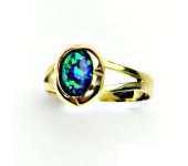 Zlatý prsten,žluté zlato, prstýnek ze zlata, zelený syntetický opál, T 1374  