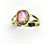 Zlatý prsten, žluté zlato, prstýnek ze zlata, růžový syntetický opál, T 1374 