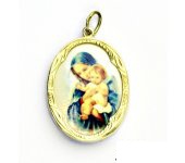 Zlatý přívěsek, žluté zlato, porcelánová Madonka s dítětem, (M -11), P 158   