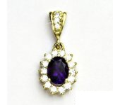 Zlatý přívěsek Kate, žluté zlato, přírodní tmavý ametyst, čiré zirkony,  P 1507/2  