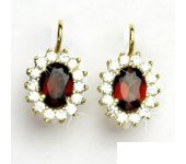 Zlaté náušnice, Kate, žluté zlato, přírodní granát, čiré zirkony, NK 1507  