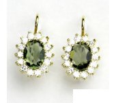 Zlaté náušnice, Kate, žluté zlato, přírodní vltavín, čiré zirkony, NK 1507  