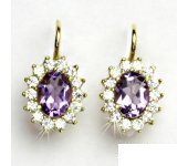 Zlaté náušnice, Kate, žluté zlato, přírodní světlý ametyst, čiré zirkony, NK 1507