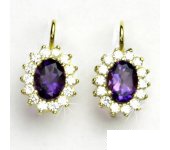 Zlaté náušnice, Kate, žluté zlato, přírodní tmavý ametyst, čiré zirkony, NK 1507 