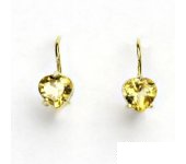 Zlaté náušnice, žluté zlato, srdíčka, přírodní citrín pálený, srdce,  NK 1362 