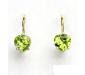 Zlaté náušnice, žluté zlato, srdíčka, přírodní olivín, srdce,  NK 1362 