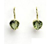 Zlaté náušnice, žluté zlato, srdíčka, přírodní vltavín, srdce,  NK 1362 