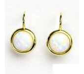 Zlaté náušice, žluté zlato, syntetický bílý opál,náušnice s opálem, NK 1503  