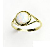 Zlatý prsten, žluté zlato, syntetický bílý opál, prstýnek s opálem,T 1503 