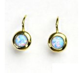 Zlaté náušice, žluté zlato, syntetický světle modrý opál,  NK 1470 