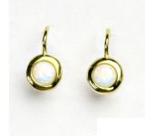 Zlaté náušice, žluté zlato, syntetický bílý opál, NK 1470 