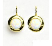 Zlaté náušice, žluté zlato, syntetický bílý opál, NK 1472 
