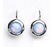 Zlaté náušice, bílé zlato, syntetický světle modrý opál, NK 1472