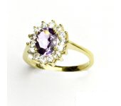 Zlatý prsten, žluté zlato,Kate, přírodní sv. ametyst, čiré zirkony, T 1507 