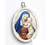 Zlatý přívěsek, bílé zlato,porcelánová Madonka, Panna Marie, Ježíš, (M-2) P 158  