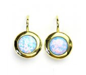 Zlaté náušnice, žluté zlato, syntetický světle opál, NK 1472