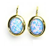 Zlaté náušnice, žluté zlato, světle modrý syntetický opál, NK 1453   