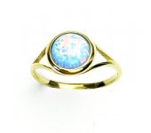 Zlatý prsten, žluté zlato, syntetický světle modrý opál, T 1503 