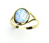 Zlatý prsten, žluté zlato, světle modrý syntetický opál, prstýnek s opálem, T 1453
