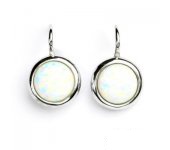 Zlaté náušice, bílé zlato, syntetický bílý opál, NK 1503