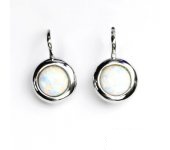 Zlaté náušice, bílé zlato, syntetický bílý opál, NK 1471  