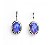 Zlaté náušnice, bílé zlato, fialový syntetický opál, NK 1354  